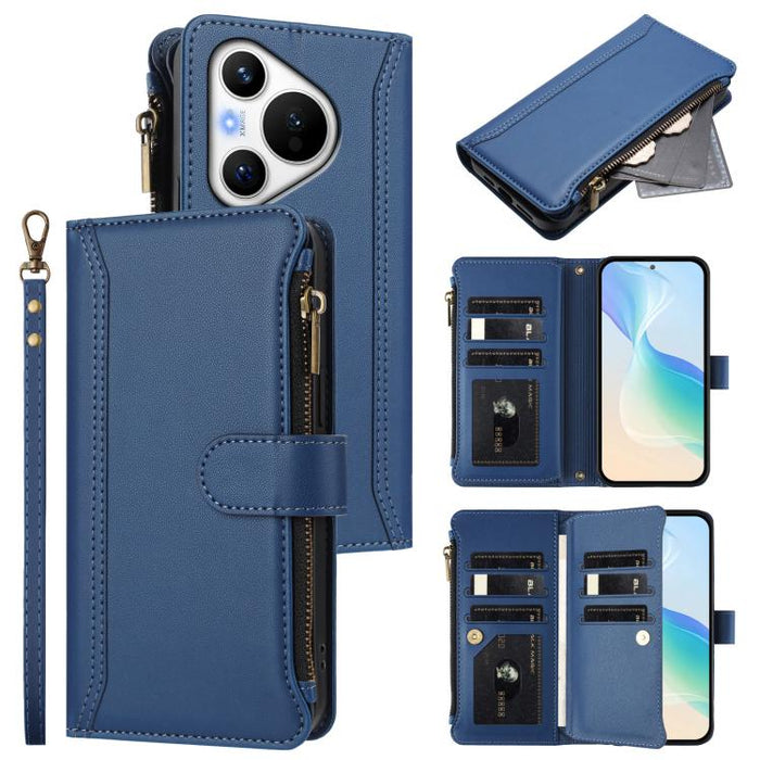 Magnetic Closure 9 Card Slots Zipper Leather Case with Hand Strap, For Huawei Pura 70, For Huawei Mate 60 Pro / 60 Pro+, For Huawei Mate 60, For Huawei P60 Art