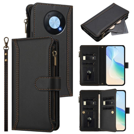 Magnetic Closure 9 Card Slots Zipper Leather Case with Hand Strap, For Huawei P60 / P60 Pro, For Huawei Enjoy 50 Pro 4G, For Huawei Enjoy 50 4G