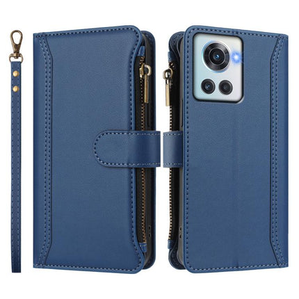Magnetic Closure 9 Card Slots Zipper Leather Case with Hand Strap, For OnePlus 10R / Ace, For OnePlus Nord CE 2 5G, For OnePlus 10 Pro 5G, For OnePlus Nord N200 5G