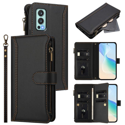 Magnetic Closure 9 Card Slots Zipper Leather Case with Hand Strap, For OnePlus 9R / 8T, For OnePlus Nord 2 5G, For OnePlus 9 Pro, For OnePlus 9