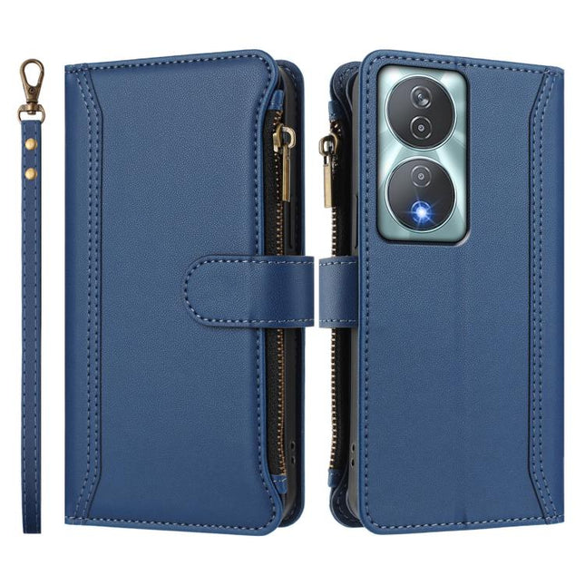 Magnetic Closure 9 Card Slots Zipper Leather Case with Hand Strap, For Honor 90 Smart 5G Global, For Honor Magic6 Pro 5G Global, For Honor Magic6 5G Global, For Honor X8b 4G Global