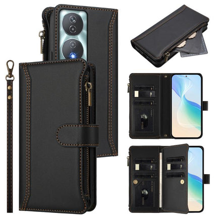 Magnetic Closure 9 Card Slots Zipper Leather Case with Hand Strap, For Honor 90 Smart 5G Global, For Honor Magic6 Pro 5G Global, For Honor Magic6 5G Global, For Honor X8b 4G Global