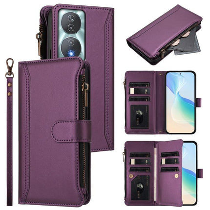 Magnetic Closure 9 Card Slots Zipper Leather Case with Hand Strap, For Honor 90 Smart 5G Global, For Honor Magic6 Pro 5G Global, For Honor Magic6 5G Global, For Honor X8b 4G Global