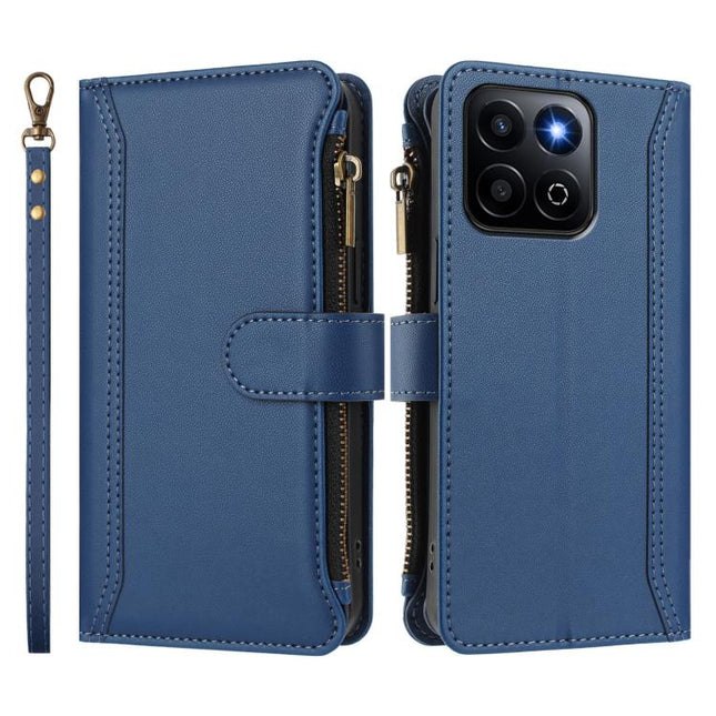 Magnetic Closure 9 Card Slots Zipper Leather Case with Hand Strap, For Honor 200 Smart 5G Global, For Honor X7c 4G Global, For Honor X8a 5G Global, For Honor X6b 4G Global / X6a 4G
