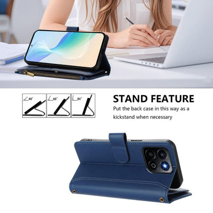 Magnetic Closure 9 Card Slots Zipper Leather Case with Hand Strap, For Honor 200 Smart 5G Global, For Honor X7c 4G Global, For Honor X8a 5G Global, For Honor X6b 4G Global / X6a 4G