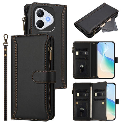 Magnetic Closure 9 Card Slots Zipper Leather Case with Hand Strap, For Honor Play 60 5G, For Honor 400 Lite Global, For Honor 400 Global 156.5mm, For Honor X8c 4G Global