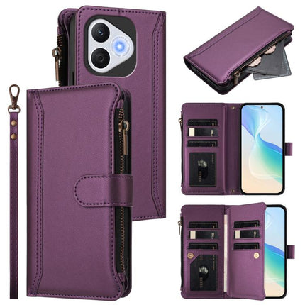 Magnetic Closure 9 Card Slots Zipper Leather Case with Hand Strap, For Honor Play 60 5G, For Honor 400 Lite Global, For Honor 400 Global 156.5mm, For Honor X8c 4G Global