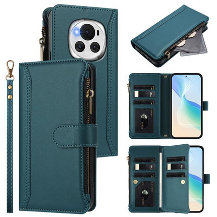 Magnetic Closure 9 Card Slots Zipper Leather Case with Hand Strap, For Honor 90 Smart 5G Global, For Honor Magic6 Pro 5G Global, For Honor Magic6 5G Global, For Honor X8b 4G Global