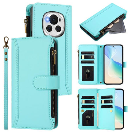 Magnetic Closure 9 Card Slots Zipper Leather Case with Hand Strap, For Honor 90 Smart 5G Global, For Honor Magic6 Pro 5G Global, For Honor Magic6 5G Global, For Honor X8b 4G Global
