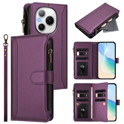 Magnetic Closure 9 Card Slots Zipper Leather Case with Hand Strap, For Honor GT Pro 5G, For Honor X60 GT 5G, For Honor 400 Pro Global 160.8mm, For Honor Power 5G