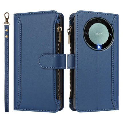 Magnetic Closure 9 Card Slots Zipper Leather Case with Hand Strap, For Honor X9a 5G / Magic5 Lite, For Honor 80 GT 5G, For Honor 80 5G, For Honor X30 5G / X9 5G / X9 4G