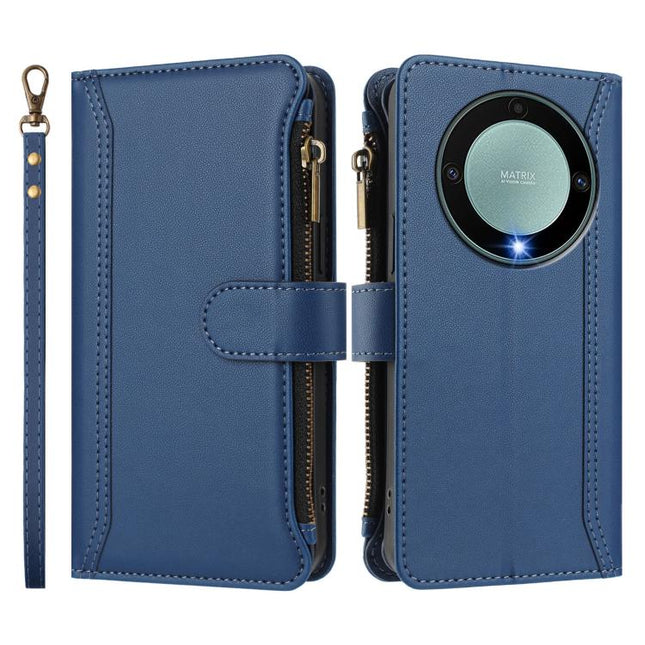 Magnetic Closure 9 Card Slots Zipper Leather Case with Hand Strap, For Honor X9a 5G / Magic5 Lite, For Honor 80 GT 5G, For Honor 80 5G, For Honor X30 5G / X9 5G / X9 4G