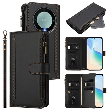 Magnetic Closure 9 Card Slots Zipper Leather Case with Hand Strap, For Honor X9a 5G / Magic5 Lite, For Honor 80 GT 5G, For Honor 80 5G, For Honor X30 5G / X9 5G / X9 4G