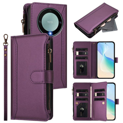 Magnetic Closure 9 Card Slots Zipper Leather Case with Hand Strap, For Honor X9a 5G / Magic5 Lite, For Honor 80 GT 5G, For Honor 80 5G, For Honor X30 5G / X9 5G / X9 4G