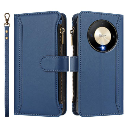 Magnetic Closure 9 Card Slots Zipper Leather Case with Hand Strap, For Honor X9b 5G Global, For Honor 100 Pro 5G, For Honor X8 5G Global, For Honor 90 Lite 5G / X50i 5G