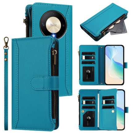 Magnetic Closure 9 Card Slots Zipper Leather Case with Hand Strap, For Honor X9b 5G Global, For Honor 100 Pro 5G, For Honor X8 5G Global, For Honor 90 Lite 5G / X50i 5G