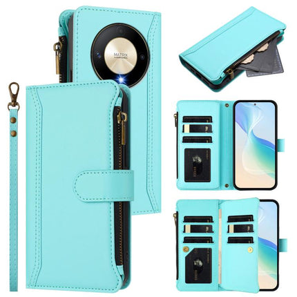 Magnetic Closure 9 Card Slots Zipper Leather Case with Hand Strap, For Honor X9b 5G Global, For Honor 100 Pro 5G, For Honor X8 5G Global, For Honor 90 Lite 5G / X50i 5G