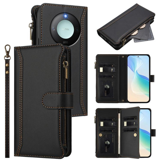 Magnetic Closure 9 Card Slots Zipper Leather Case with Hand Strap, For Honor GT 5G, For Honor X9c Smart 5G Global, For Honor 300 Pro 5G / 300 Ultra 5G, For Honor 300 5G