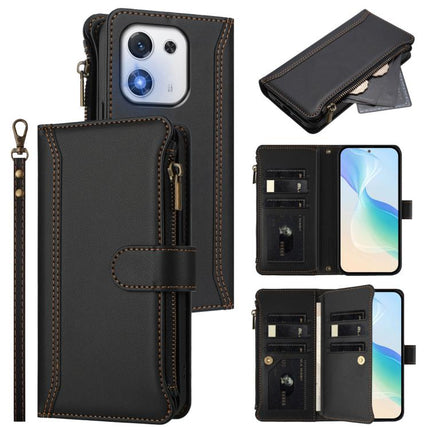 Magnetic Closure 9 Card Slots Zipper Leather Case with Hand Strap, For Honor Play 70 Plus, For Honor X5c Plus, For Honor X6c 4G, For Honor X70i 5G