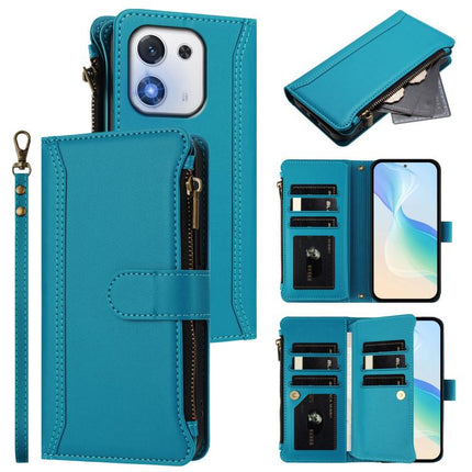 Magnetic Closure 9 Card Slots Zipper Leather Case with Hand Strap, For Honor Play 70 Plus, For Honor X5c Plus, For Honor X6c 4G, For Honor X70i 5G
