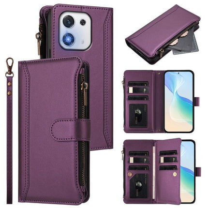 Magnetic Closure 9 Card Slots Zipper Leather Case with Hand Strap, For Honor Play 70 Plus, For Honor X5c Plus, For Honor X6c 4G, For Honor X70i 5G