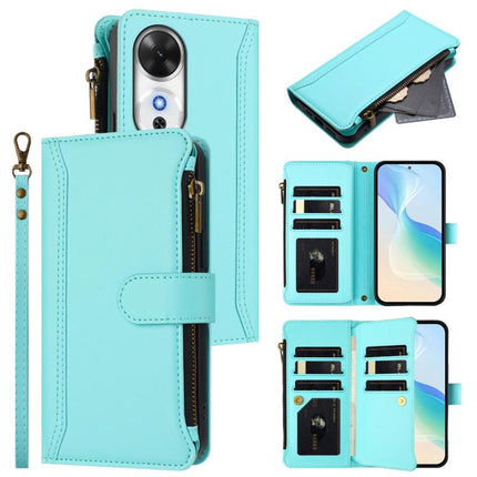Magnetic Closure 9 Card Slots Zipper Leather Case with Hand Strap, For Honor Play 60 5G, For Honor 400 Lite Global, For Honor 400 Global 156.5mm, For Honor X8c 4G Global