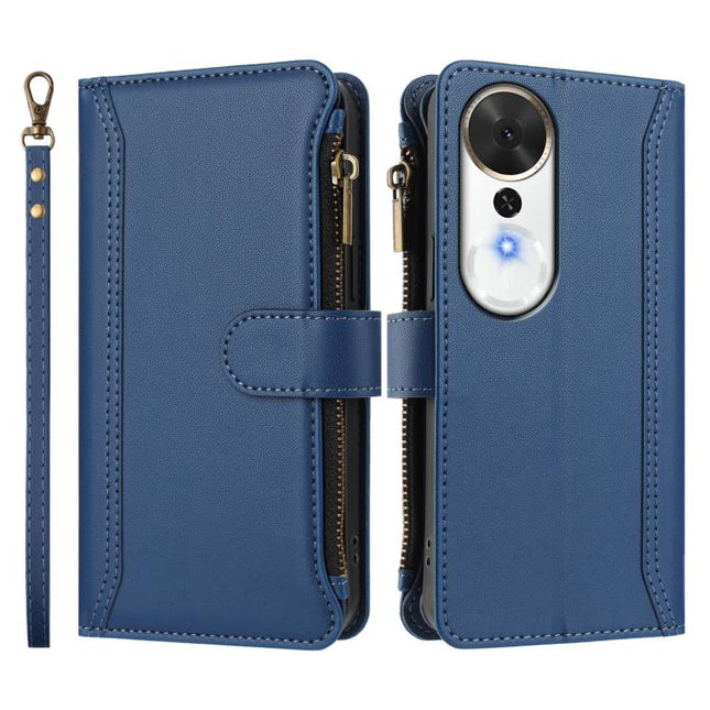 Magnetic Closure 9 Card Slots Zipper Leather Case with Hand Strap, For Honor Play 70 Plus, For Honor X5c Plus, For Honor X6c 4G, For Honor X70i 5G