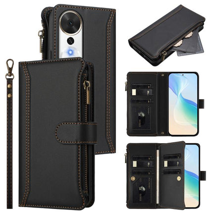 Magnetic Closure 9 Card Slots Zipper Leather Case with Hand Strap, For Honor Play 70 Plus, For Honor X5c Plus, For Honor X6c 4G, For Honor X70i 5G