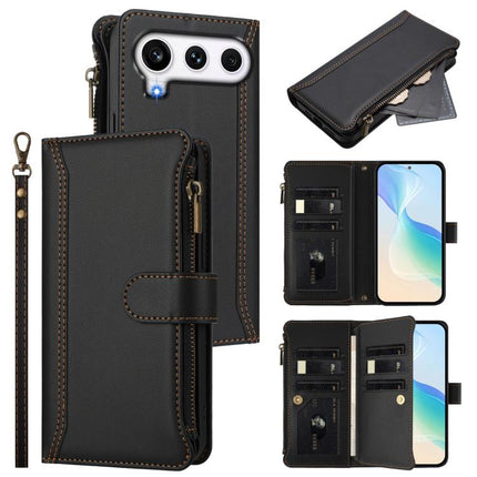 Magnetic Closure 9 Card Slots Zipper Leather Case with Hand Strap, For Honor 600 Global / 600 Pro Global, For Honor 600 Lite Global, For Honor Magic8 Pro Air, For Honor X8d 4G Global