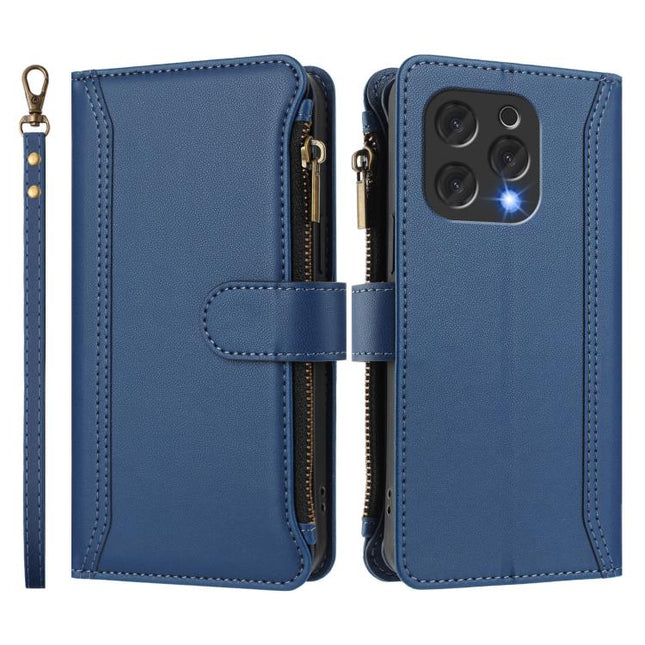 Magnetic Closure 9 Card Slots Zipper Leather Case with Hand Strap, For Doogee N55 / N55 Plus
