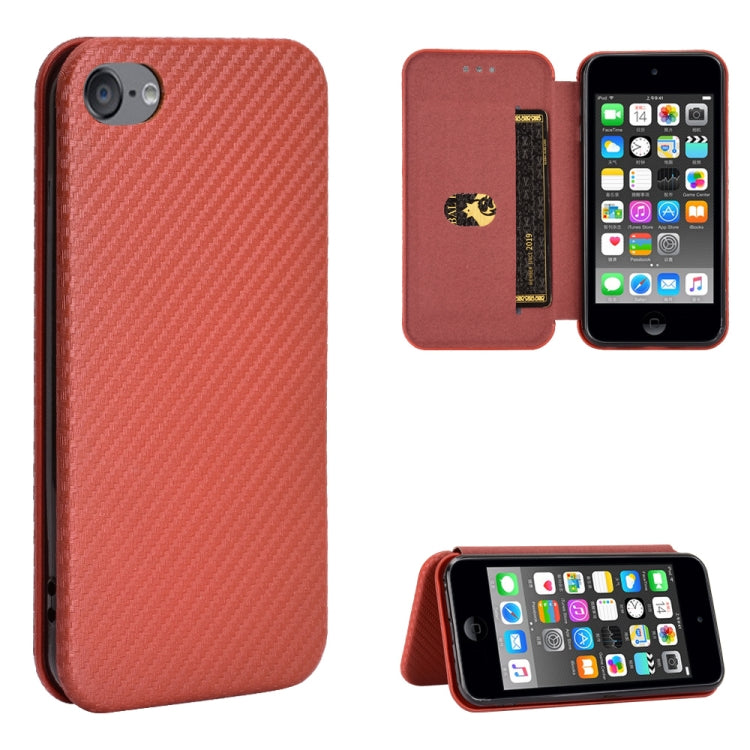 Carbon Fiber Texture Magnetic Horizontal Flip TPU + PC + PU Leather Case with Card Slot, For iPod Touch 5 / 6 / 7