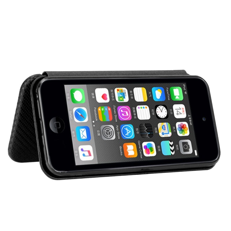 Carbon Fiber Texture Magnetic Horizontal Flip TPU + PC + PU Leather Case with Card Slot, For iPod Touch 5 / 6 / 7