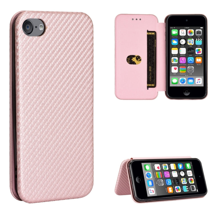 Carbon Fiber Texture Magnetic Horizontal Flip TPU + PC + PU Leather Case with Card Slot, For iPod Touch 5 / 6 / 7