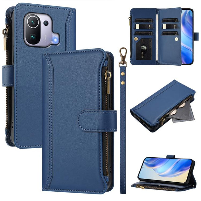 Magnetic Closure 9 Card Slots Zipper Leather Case with Hand Strap, For Xiaomi Mi 11 Pro, For Xiaomi Mi 11
