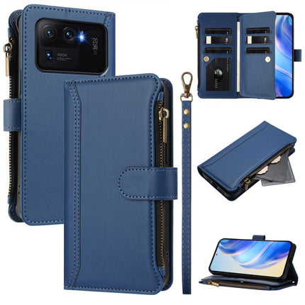 Magnetic Closure 9 Card Slots Zipper Leather Case with Hand Strap, For Xiaomi Mi 11 Lite 4G / 5G, For Xiaomi 11T / 11T Pro, For Xiaomi Poco X3 GT, For Xiaomi Mi 11 Ultra