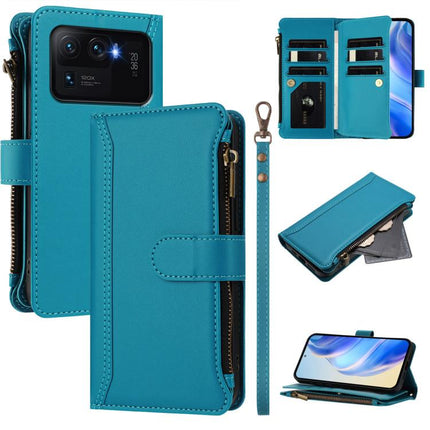 Magnetic Closure 9 Card Slots Zipper Leather Case with Hand Strap, For Xiaomi Mi 11 Lite 4G / 5G, For Xiaomi 11T / 11T Pro, For Xiaomi Poco X3 GT, For Xiaomi Mi 11 Ultra