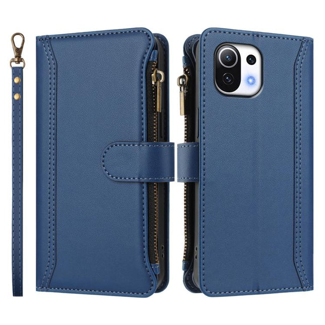 Magnetic Closure 9 Card Slots Zipper Leather Case with Hand Strap, For Xiaomi Mi 11 Lite 4G / 5G, For Xiaomi 11T / 11T Pro, For Xiaomi Poco X3 GT, For Xiaomi Mi 11 Ultra