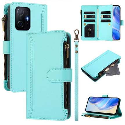 Magnetic Closure 9 Card Slots Zipper Leather Case with Hand Strap, For Xiaomi Mi 11 Lite 4G / 5G, For Xiaomi 11T / 11T Pro, For Xiaomi Poco X3 GT, For Xiaomi Mi 11 Ultra