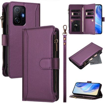 Magnetic Closure 9 Card Slots Zipper Leather Case with Hand Strap, For Xiaomi Mi 11 Lite 4G / 5G, For Xiaomi 11T / 11T Pro, For Xiaomi Poco X3 GT, For Xiaomi Mi 11 Ultra