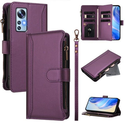 Magnetic Closure 9 Card Slots Zipper Leather Case with Hand Strap, For Xiaomi 12 Pro / 12S Pro, For Xiaomi 12 / 12X / 12S, For Xiaomi 12 Lite, For Xiaomi Poco C40 / Redmi 10C