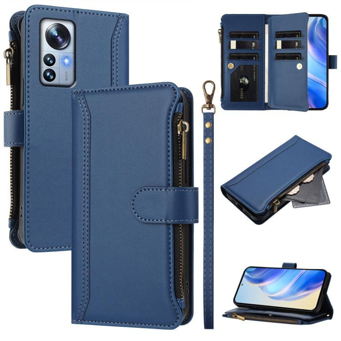 Magnetic Closure 9 Card Slots Zipper Leather Case with Hand Strap, For Xiaomi 12 Pro / 12S Pro, For Xiaomi 12 / 12X / 12S, For Xiaomi 12 Lite, For Xiaomi Poco C40 / Redmi 10C