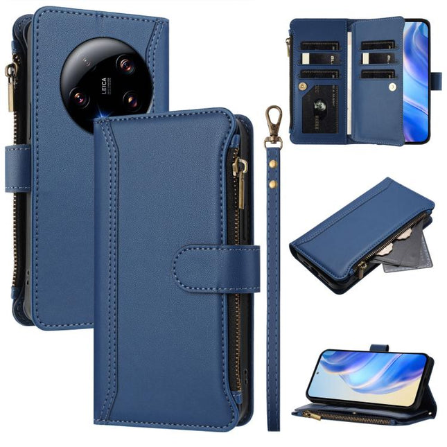Magnetic Closure 9 Card Slots Zipper Leather Case with Hand Strap, For Xiaomi 13T / 13T Pro / Redmi K60 Ultra, For Xiaomi 13 Ultra, For Xiaomi Civi 3, For Xiaomi 13 Lite / Civi 2