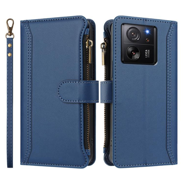 Magnetic Closure 9 Card Slots Zipper Leather Case with Hand Strap, For Xiaomi 13T / 13T Pro / Redmi K60 Ultra, For Xiaomi 13 Ultra, For Xiaomi Civi 3, For Xiaomi 13 Lite / Civi 2