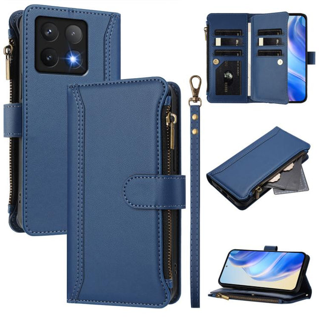 Magnetic Closure 9 Card Slots Zipper Leather Case with Hand Strap, For Xiaomi 14T, For Xiaomi Poco F6, For Xiaomi Poco F6 Pro, For Xiaomi Poco X6 Neo