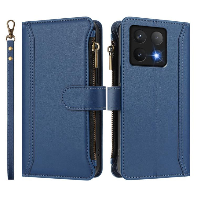 Magnetic Closure 9 Card Slots Zipper Leather Case with Hand Strap, For Xiaomi 14T, For Xiaomi Poco F6, For Xiaomi Poco F6 Pro, For Xiaomi Poco X6 Neo