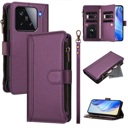 Magnetic Closure 9 Card Slots Zipper Leather Case with Hand Strap, For Xiaomi Poco M7 Pro 5G, For Xiaomi 15 Pro, For Xiaomi 15, For Xiaomi 14T Pro