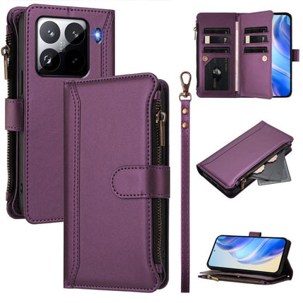 Magnetic Closure 9 Card Slots Zipper Leather Case with Hand Strap, For Xiaomi Poco M7 Pro 5G, For Xiaomi 15 Pro, For Xiaomi 15, For Xiaomi 14T Pro