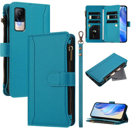 Magnetic Closure 9 Card Slots Zipper Leather Case with Hand Strap, For Xiaomi Civi 1S, For Xiaomi Poco M4 Pro 4G, For Xiaomi Poco X4 Pro 5G, For Xiaomi Mi 11i / 11X / 11X Pro