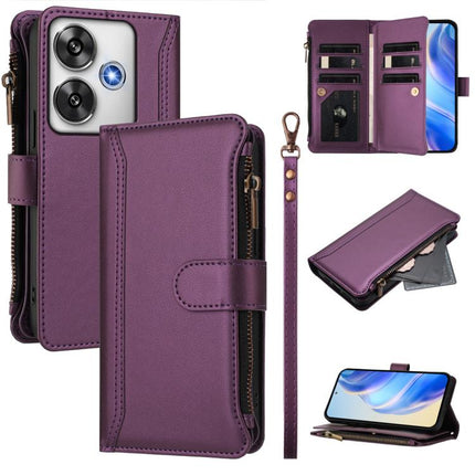Magnetic Closure 9 Card Slots Zipper Leather Case with Hand Strap, For Xiaomi 14T, For Xiaomi Poco F6, For Xiaomi Poco F6 Pro, For Xiaomi Poco X6 Neo