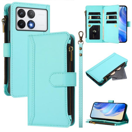 Magnetic Closure 9 Card Slots Zipper Leather Case with Hand Strap, For Xiaomi 14T, For Xiaomi Poco F6, For Xiaomi Poco F6 Pro, For Xiaomi Poco X6 Neo